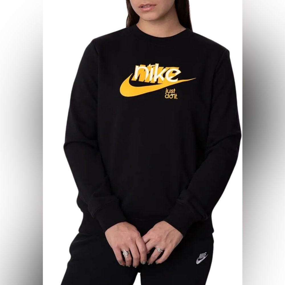 Nike Sportswear Club Fleece French Terry Crew Neck Womens Sweater XS Black